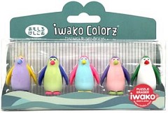 Стирательная резинка Iwako (пингвины), в коробочке 5шт