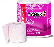 Туалетная бумага Maneki "Sakura" трехслойная с тиснением и ароматом сакуры 4 рулона