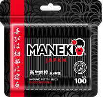 Палочки ватные Maneki с черным бумажным стиком, 100шт