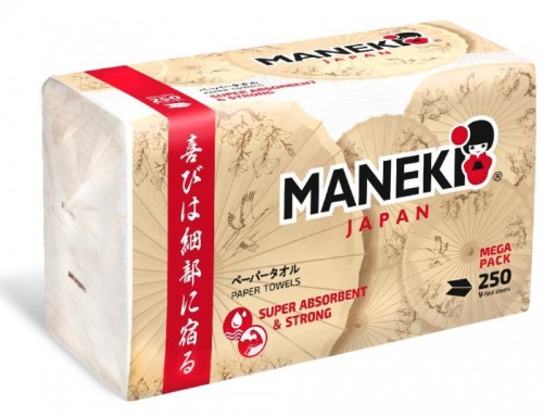 Полотенца бумажные Maneki листовые однослойные Kabi V-сложения 250 шт.