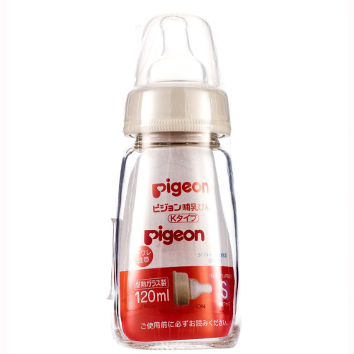 Детская бутылочка Pigeon стеклянная с силиконовой соской S размера (от 0 до 3х месяцев) 120 мл